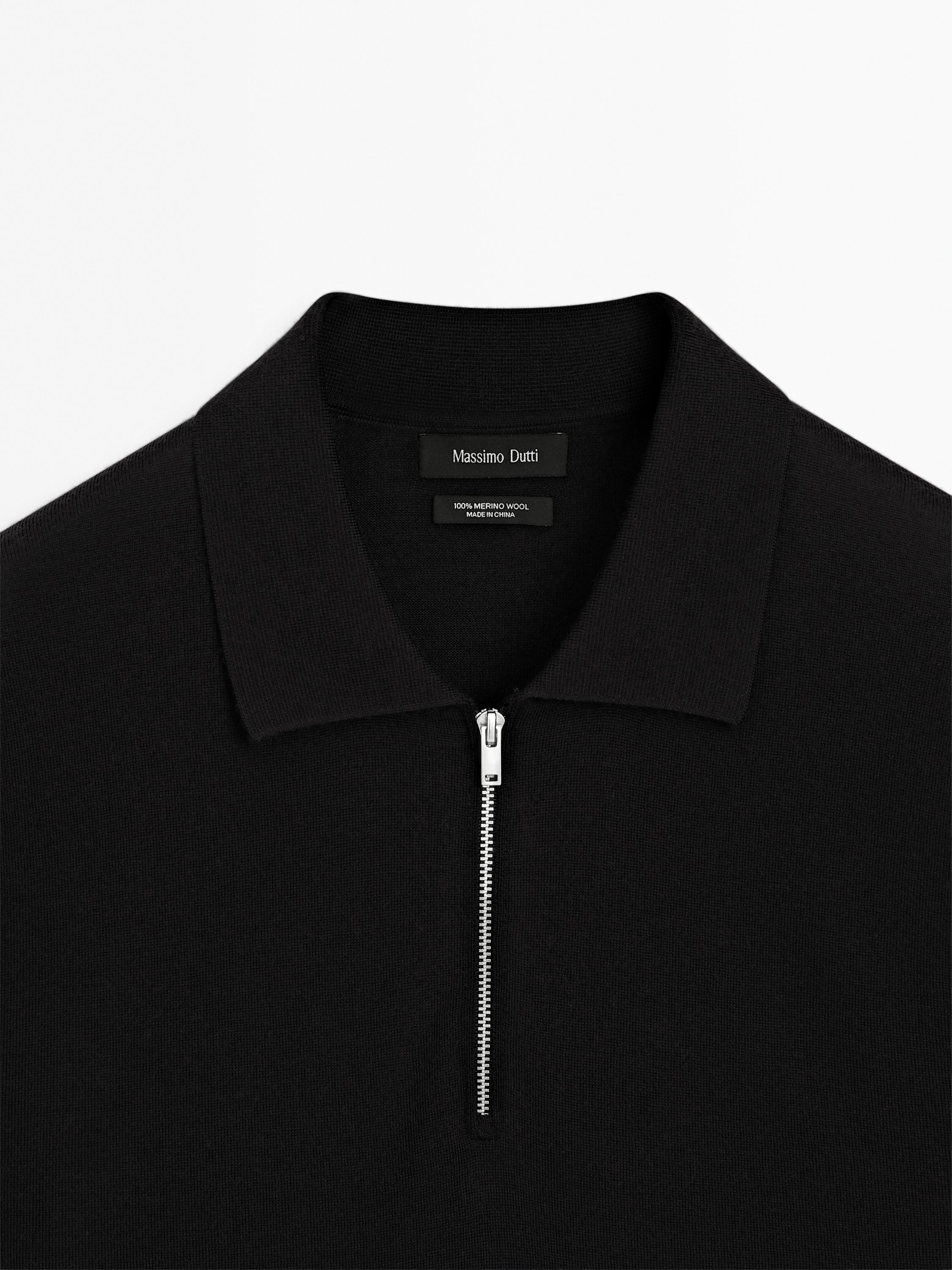 Merino wool knit polo sweater